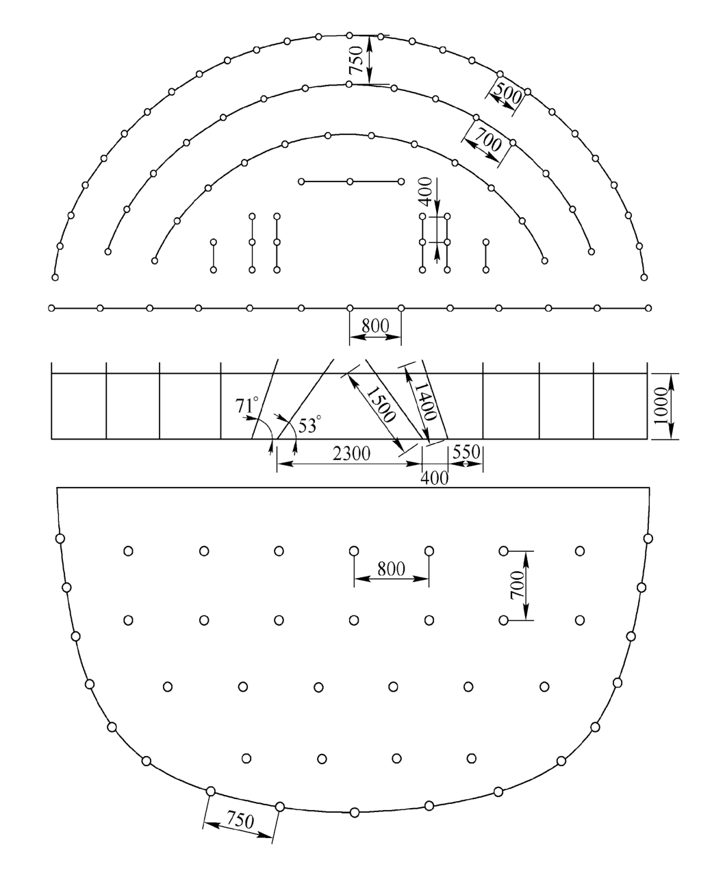 隧道全斷面炮孔佈置示意圖