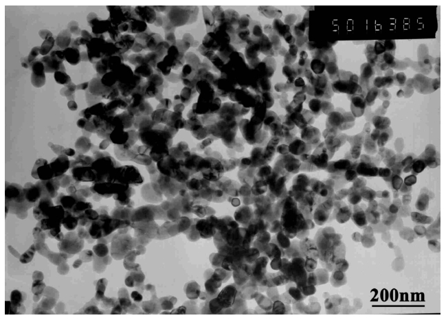 图1-2 几十纳米的氧化锌颗粒的透射电镜照片